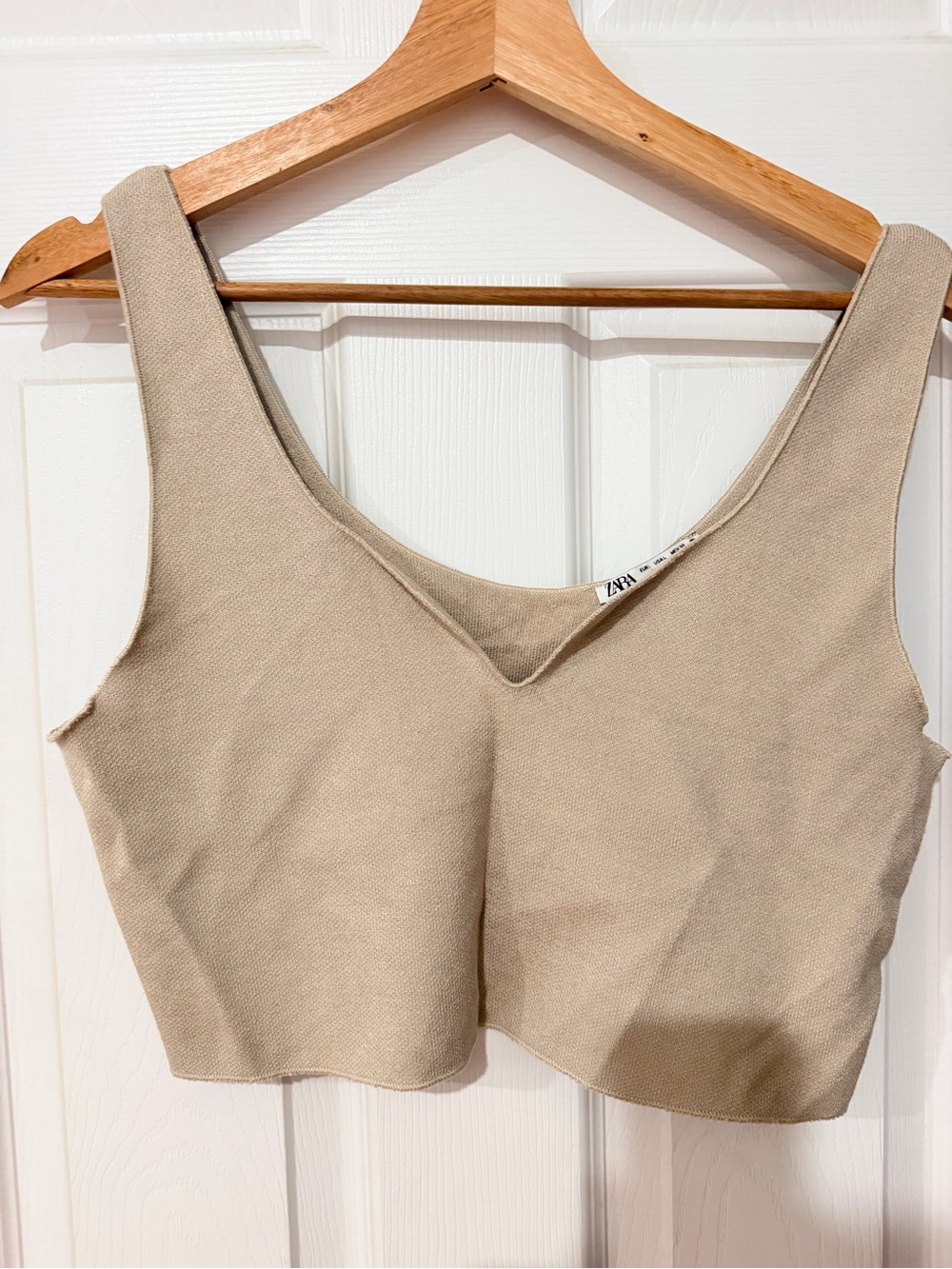 Zara Neutral Beige Cropped V-Neck Tank